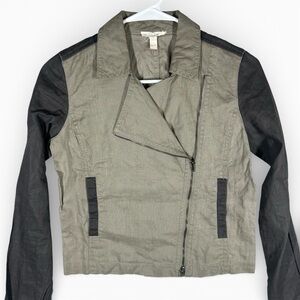 Eileen Fisher Tan Brown Linen Moto Jacket Full Zip Stylish Women's Petite PP